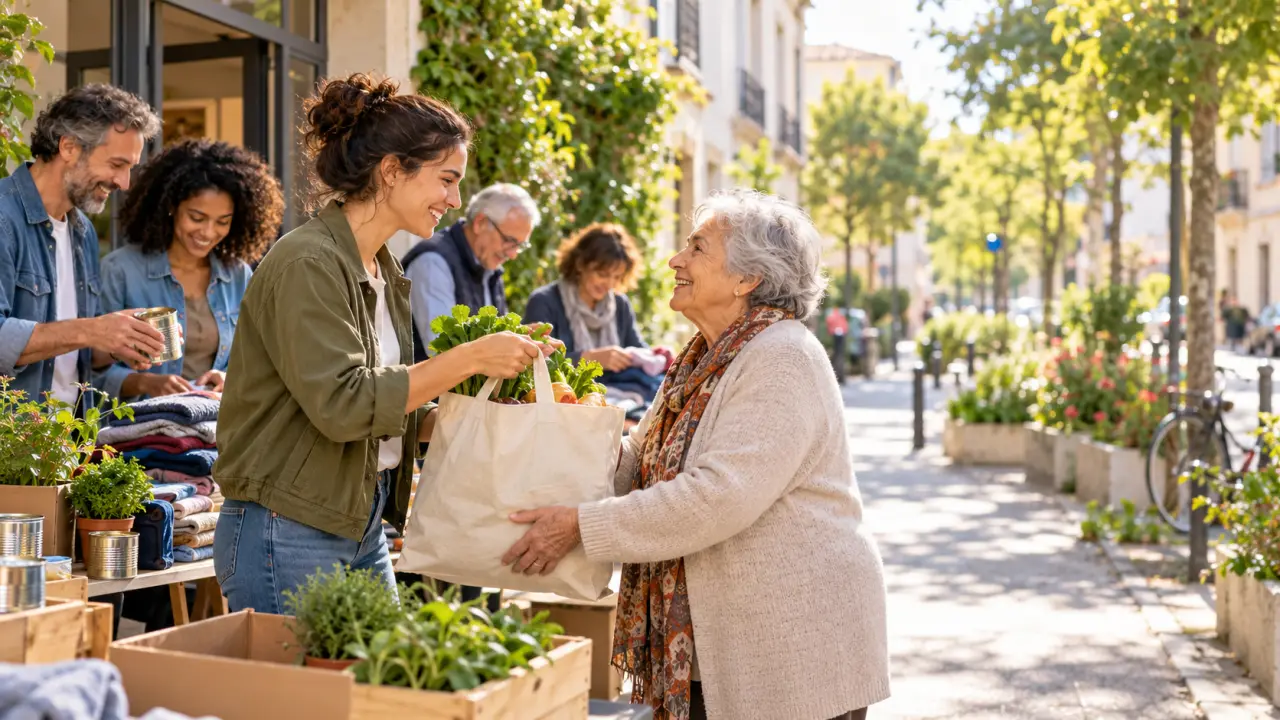 Personnes de générations différentes partageant un moment solidaire autour d'une table