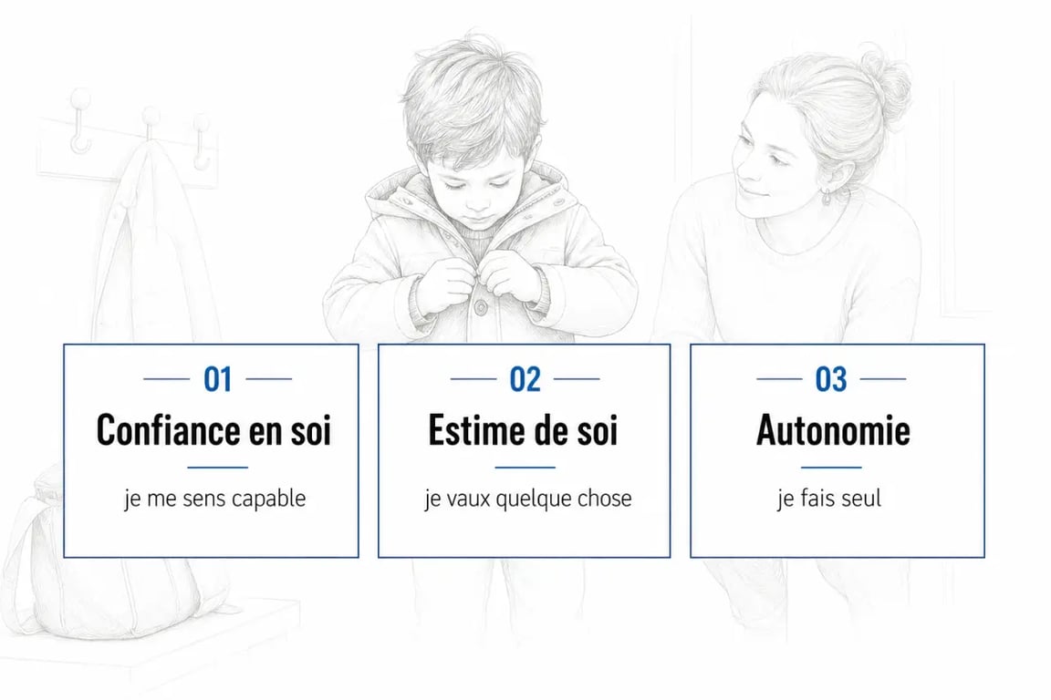Confiance en soi enfant : schéma comparant confiance en soi, estime de soi et autonomie