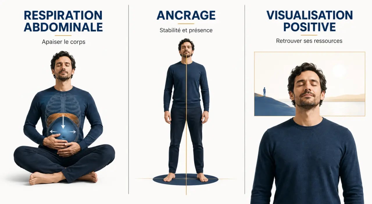 Sophrologie confiance en soi : illustration des exercices de respiration, d’ancrage et de visualisation
