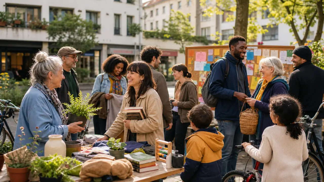 Groupe diversifié de personnes de tous âges partageant un moment convivial autour d'une grande table