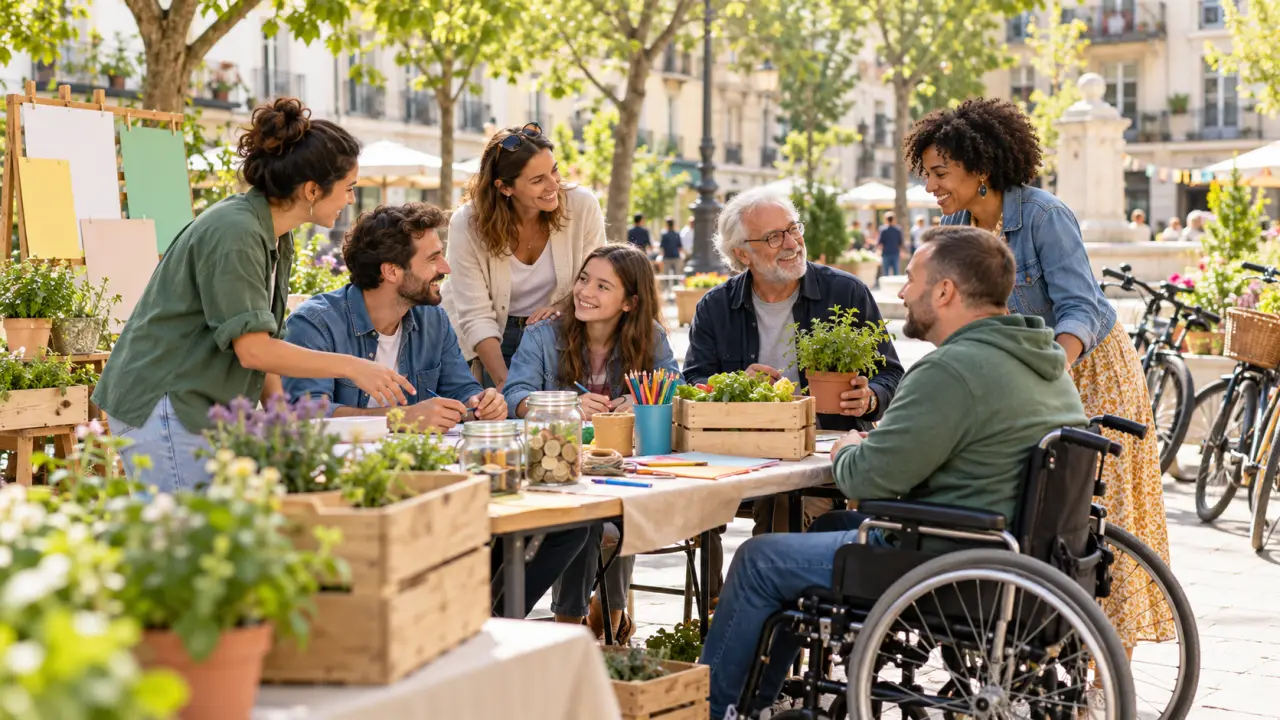Habitants de différentes générations réunis autour d'une table pour partager un moment convivial
